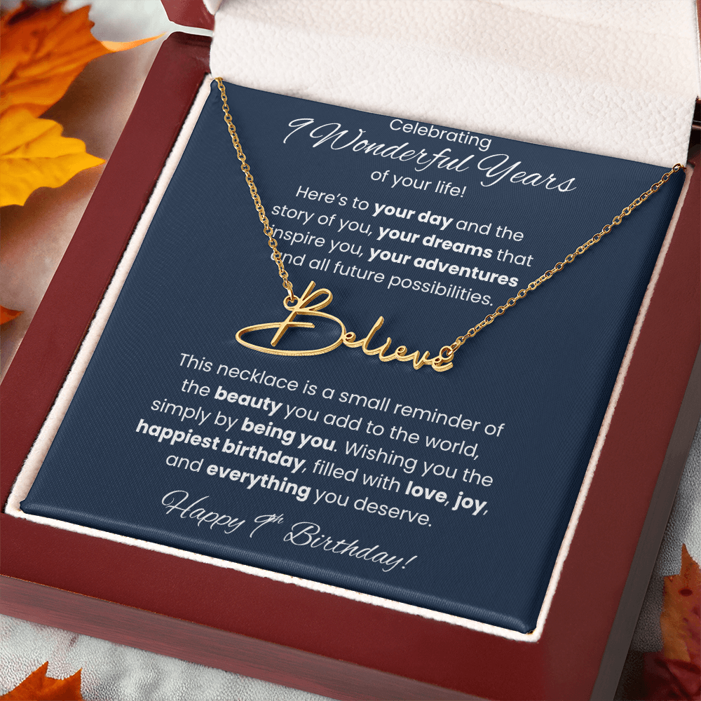 9th Birthday Custom Signature Name Necklace Jewelry Gift
