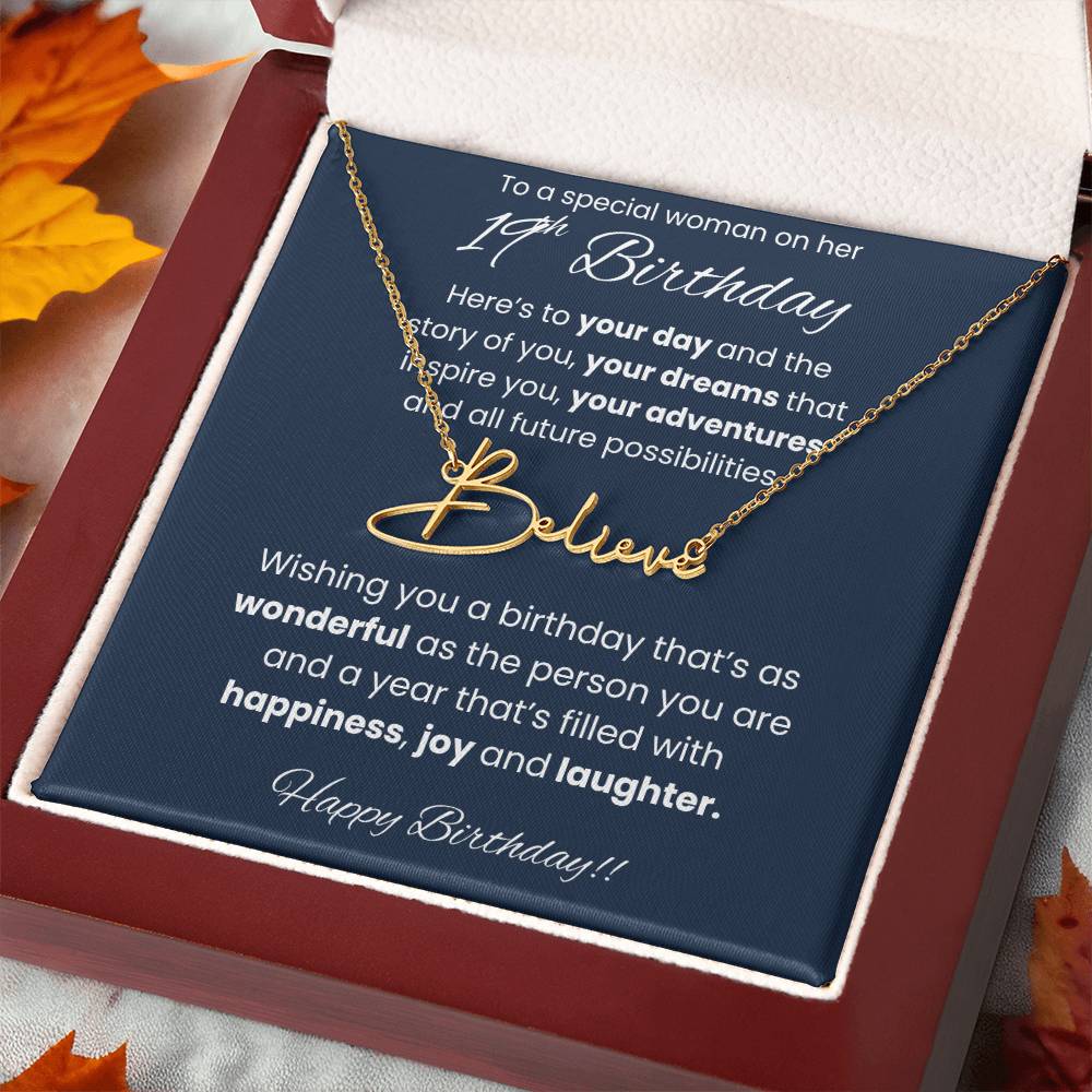 19th Birthday Signature Name Necklace To A Special Woman