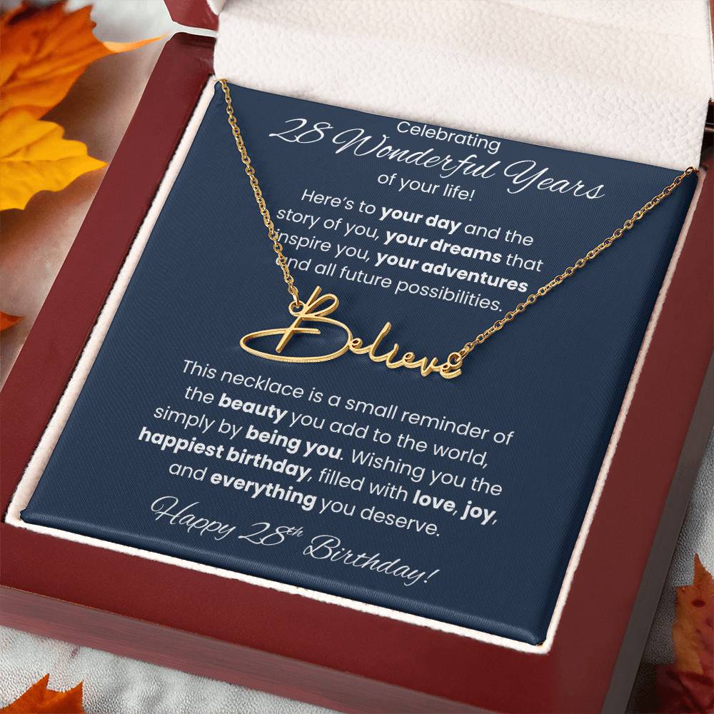 28th Birthday Custom Signature Name Necklace Jewelry Gift