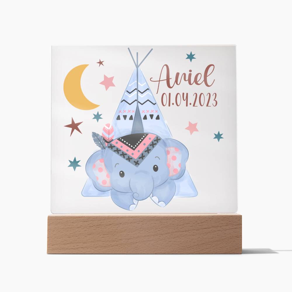 Night Light Personalized With Name And Date - Acrylic Square Plaque
