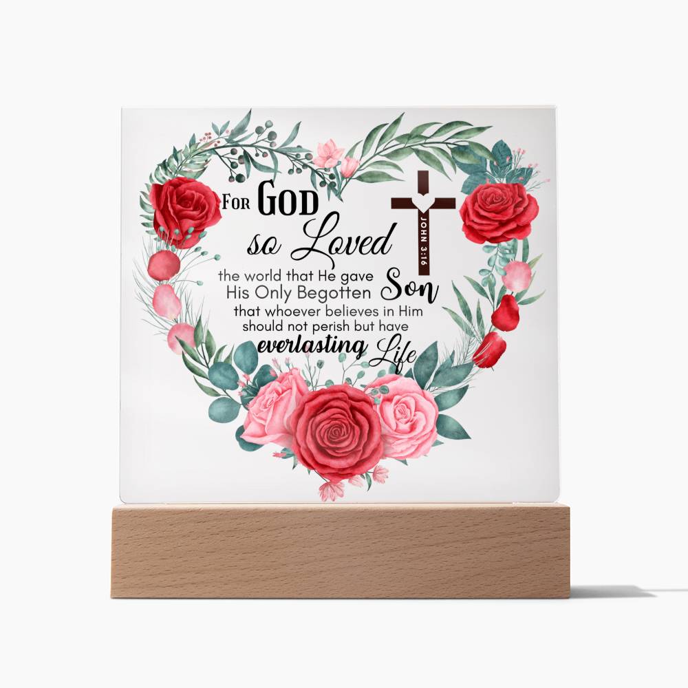 Bible Verse Art - John 3:16 - Square Acrylic Plaque