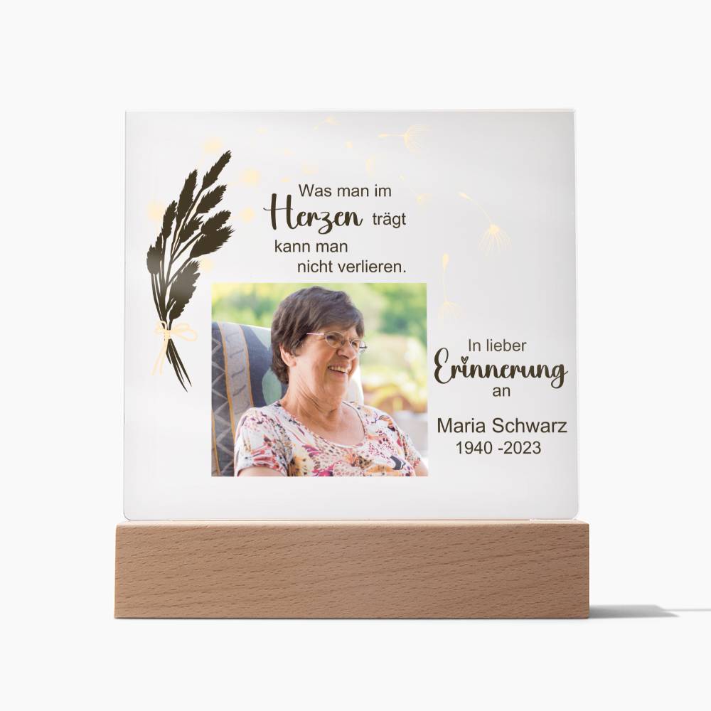 Persönliches Geschenk Zur Trauer Mit Foto Acryl Platte Mit LED Licht