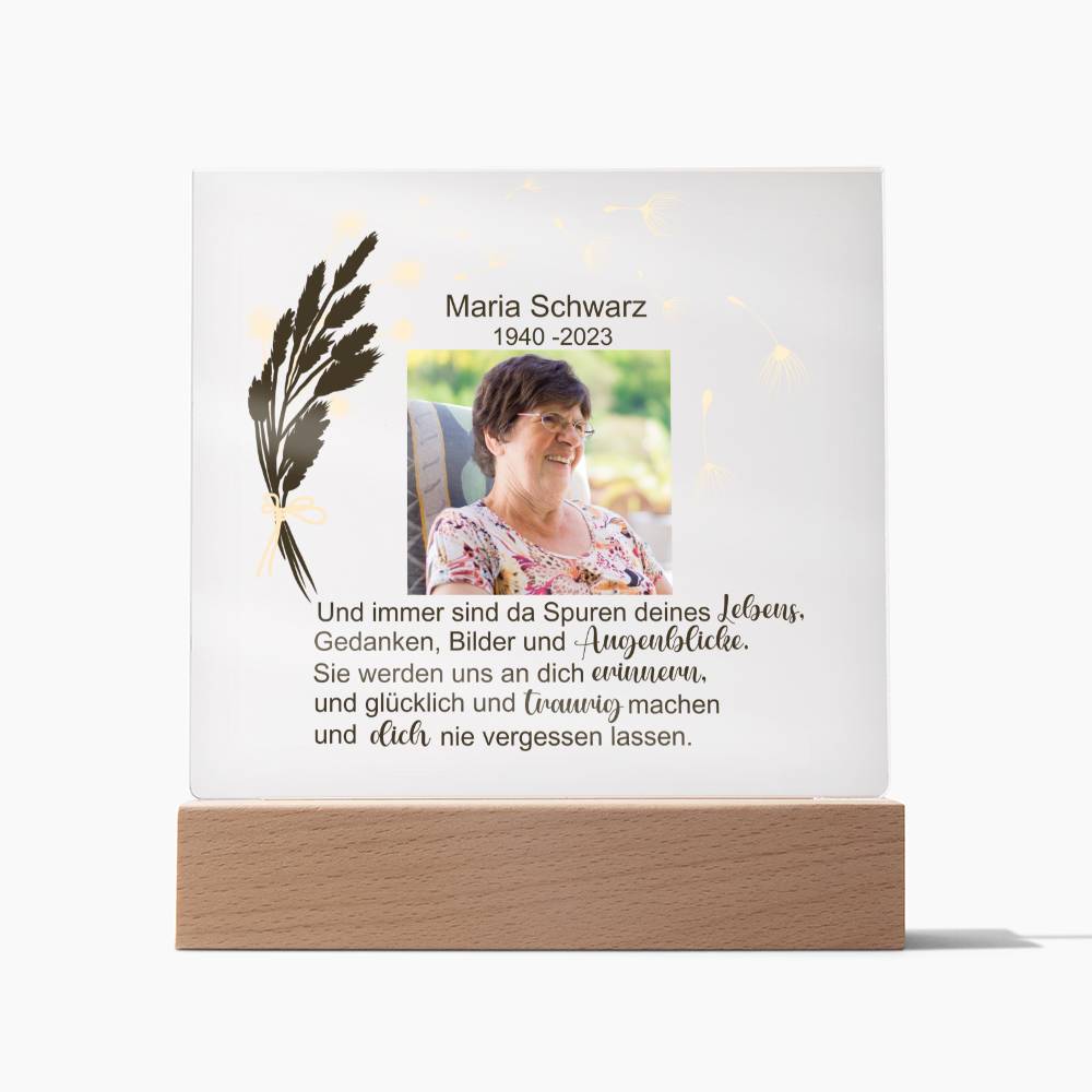 Persönliches Geschenk Zur Trauer Mit Foto Acryl Platte Mit LED Licht