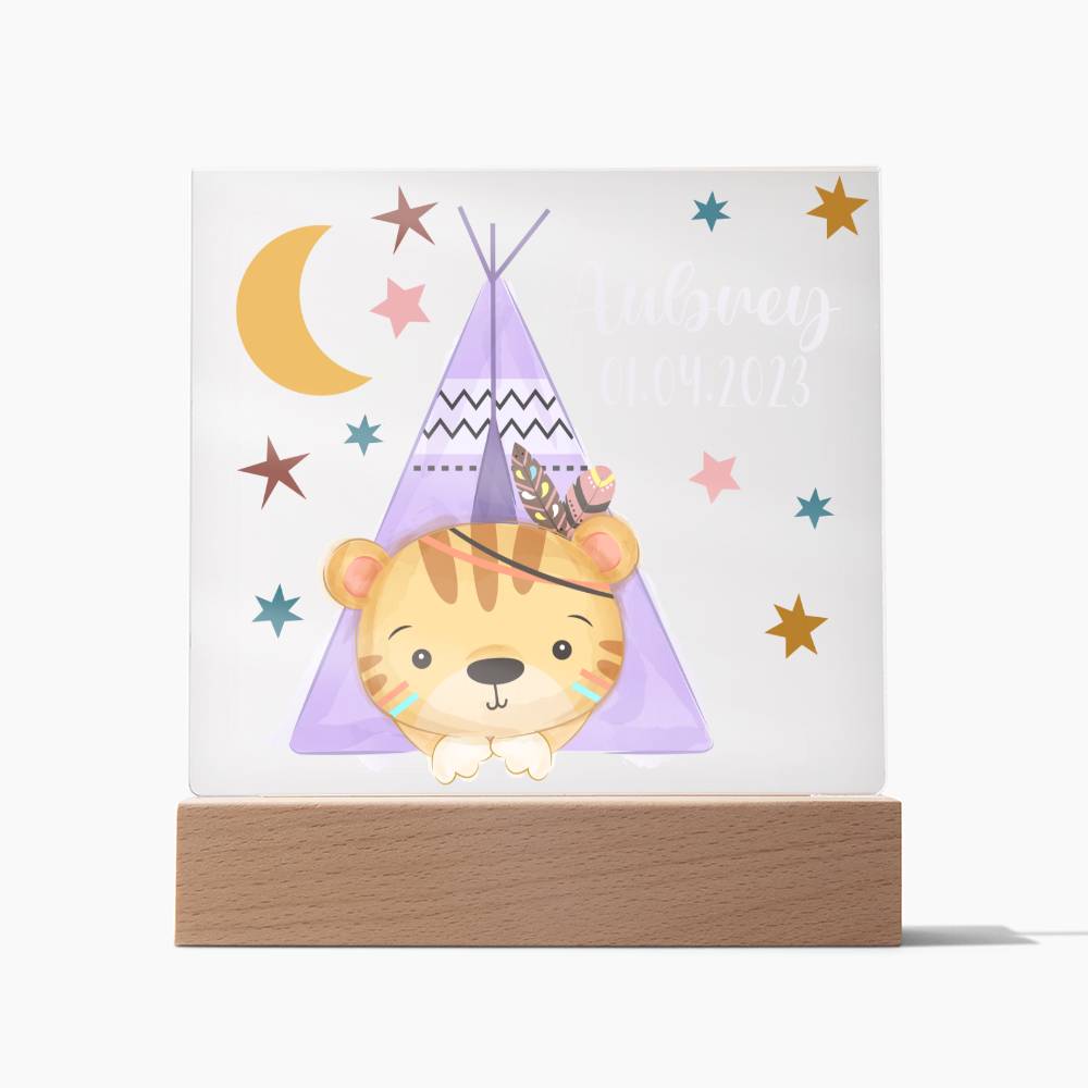 Night Light Personalized With Name And Date - Acrylic Square Plaque