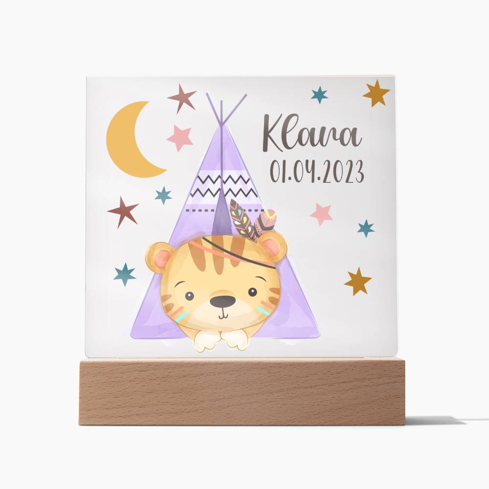 Night Light Personalized With Name And Date - Acrylic Square Plaque