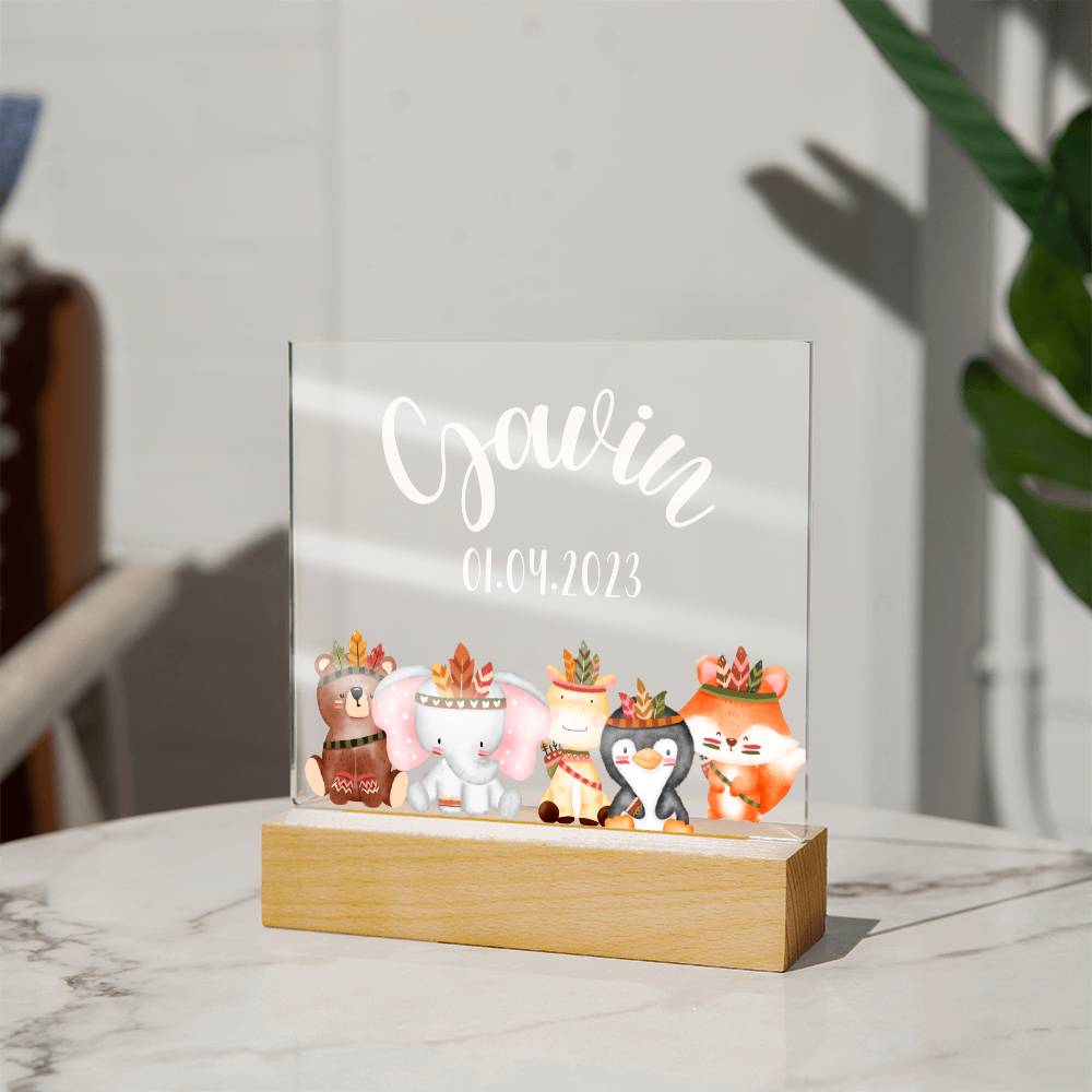Night Light Personalized With Name And Date - Acrylic Square Plaque