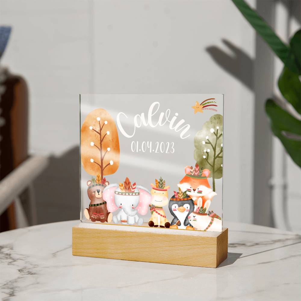 Night Light Personalized With Name And Date - Acrylic Square Plaque