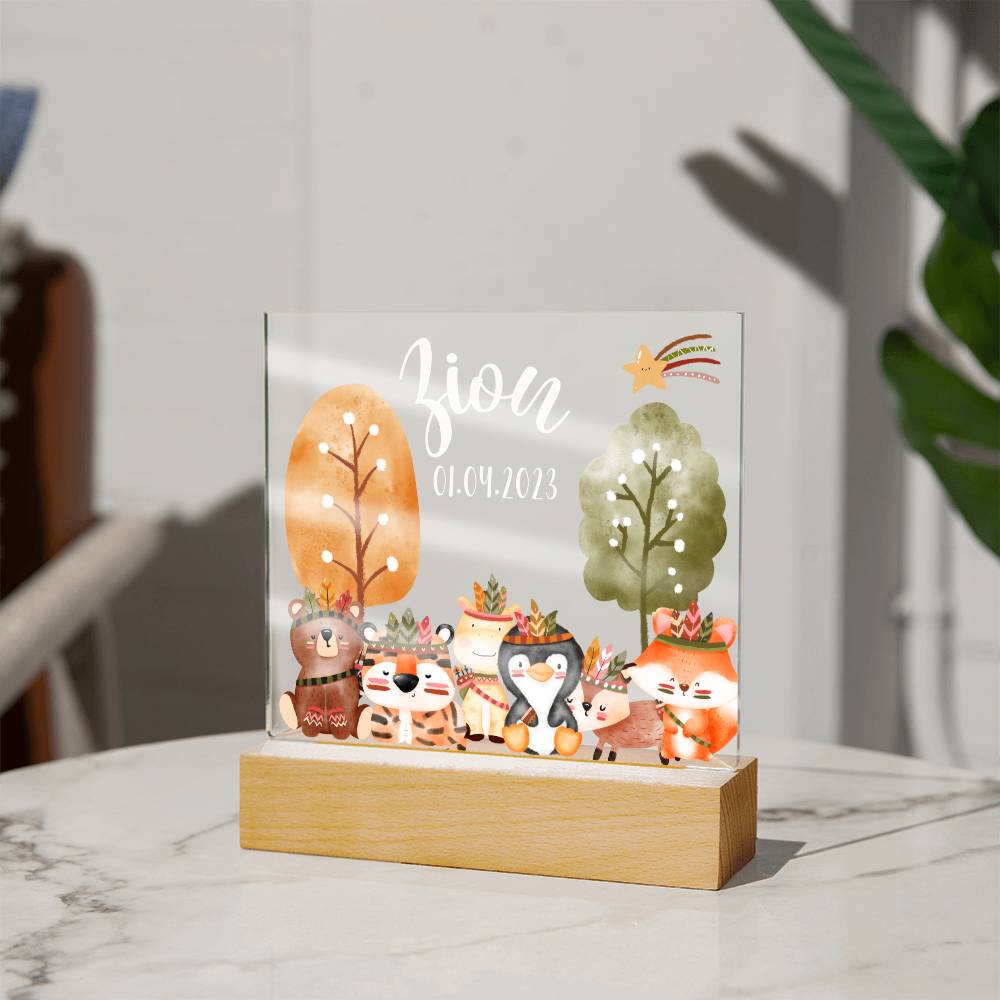 Night Light Personalized With Name And Date - Acrylic Square Plaque