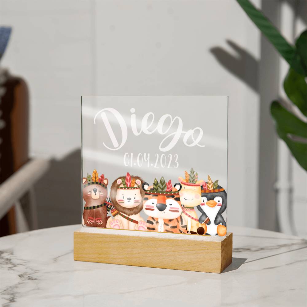 Nachtlicht Personalisiert Mit Namen und Datum - Acrylic Square Plaque