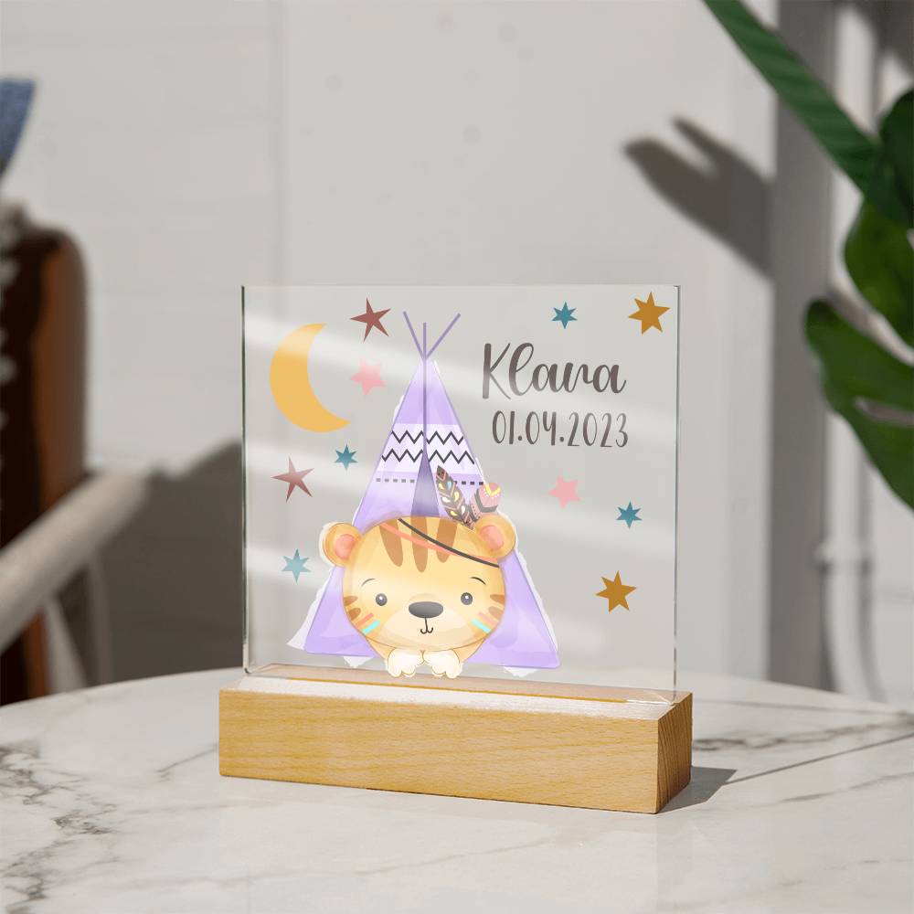 Night Light Personalized With Name And Date - Acrylic Square Plaque