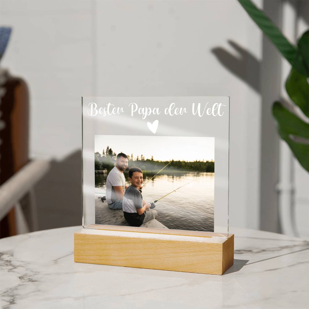 Personalisiertes Foto Bild LED Holz Stand Licht Lampe - Acrylic Square Plaque