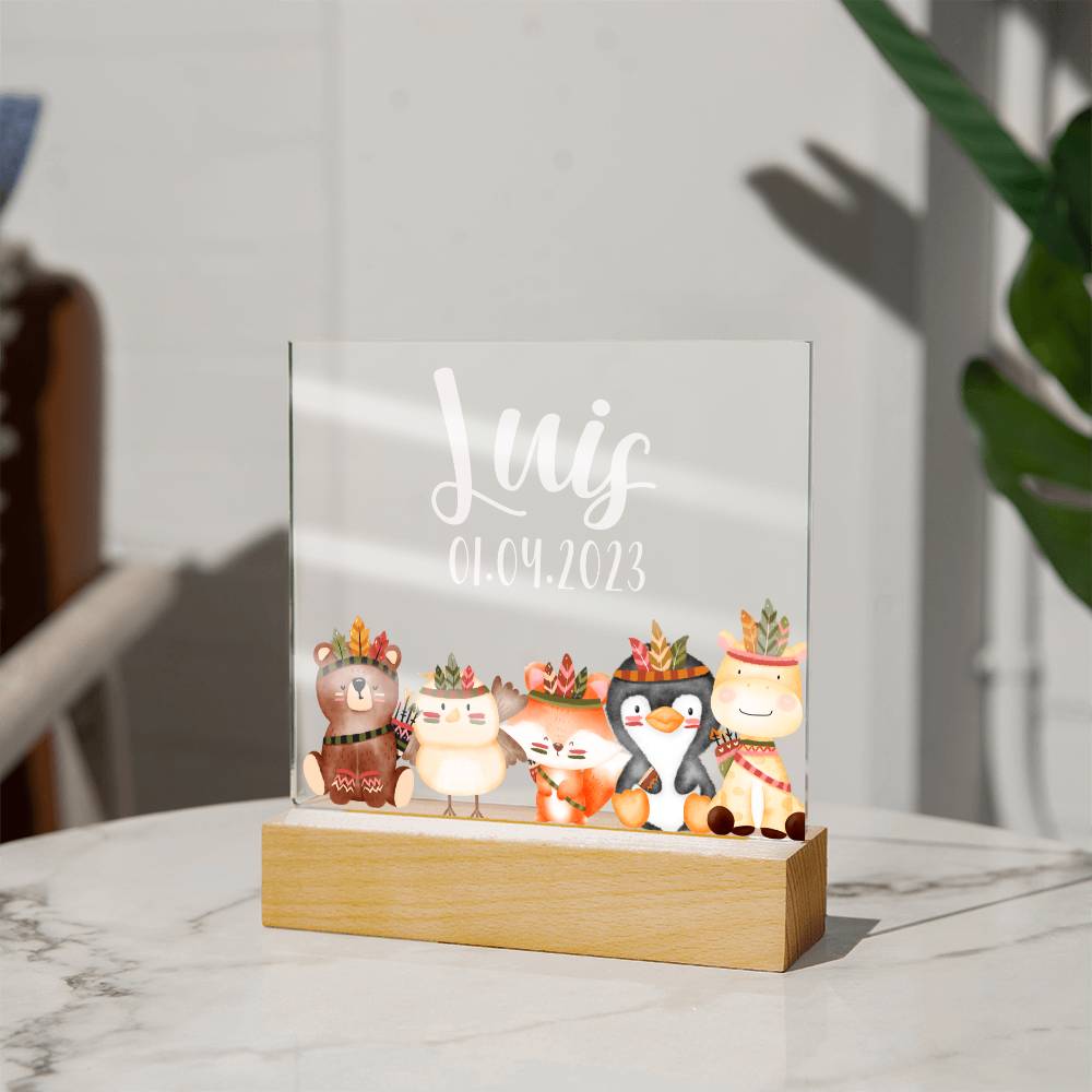 Night Light Personalized With Name And Date - Acrylic Square Plaque