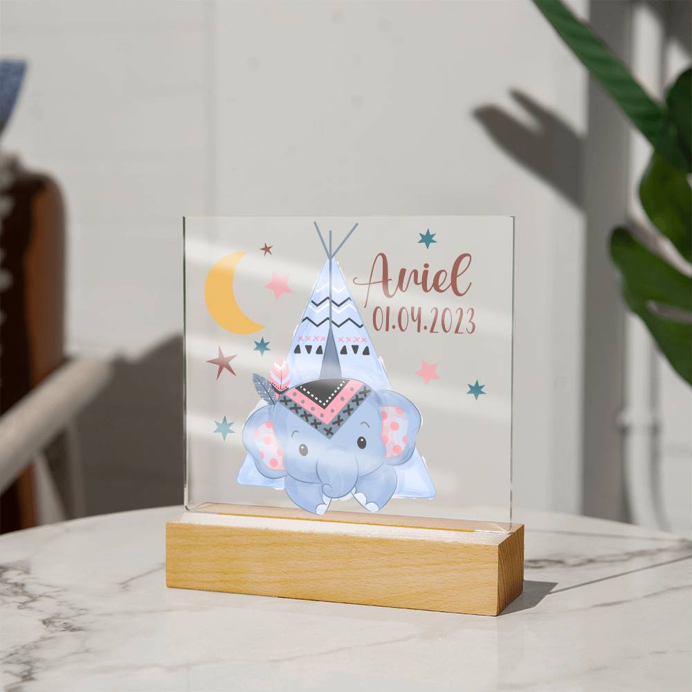 Night Light Personalized With Name And Date - Acrylic Square Plaque