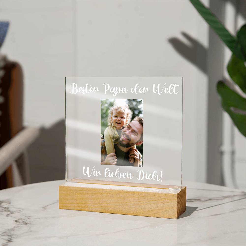 Personalisiertes Foto Bild LED Holz Stand Licht Lampe - Acrylic Square Plaque