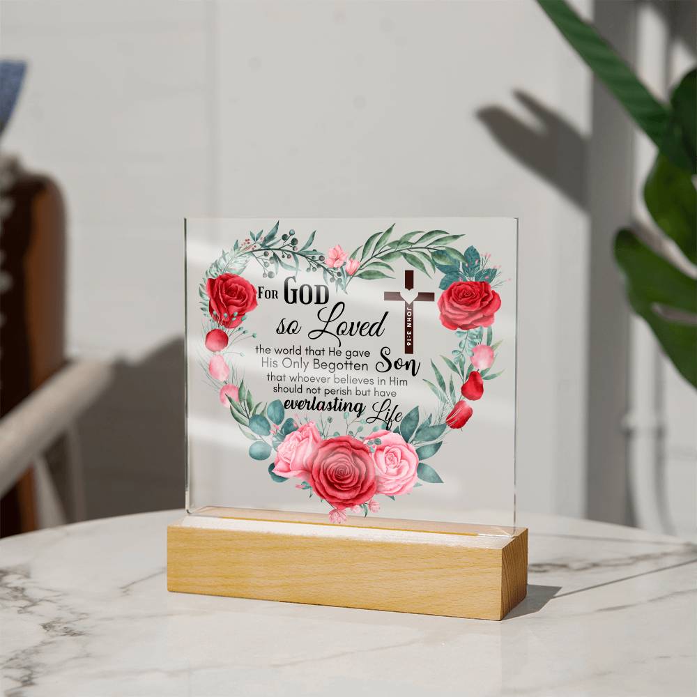 Bible Verse Art - John 3:16 - Square Acrylic Plaque