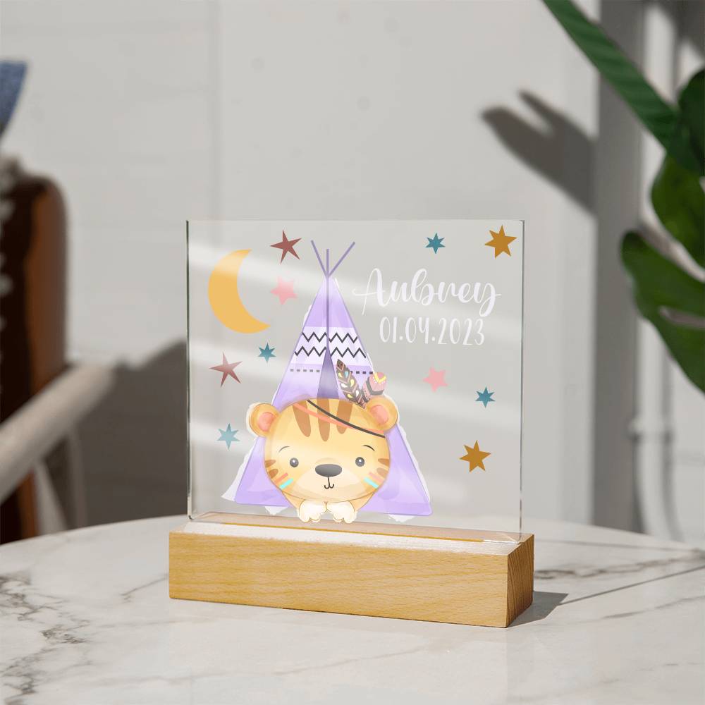 Night Light Personalized With Name And Date - Acrylic Square Plaque