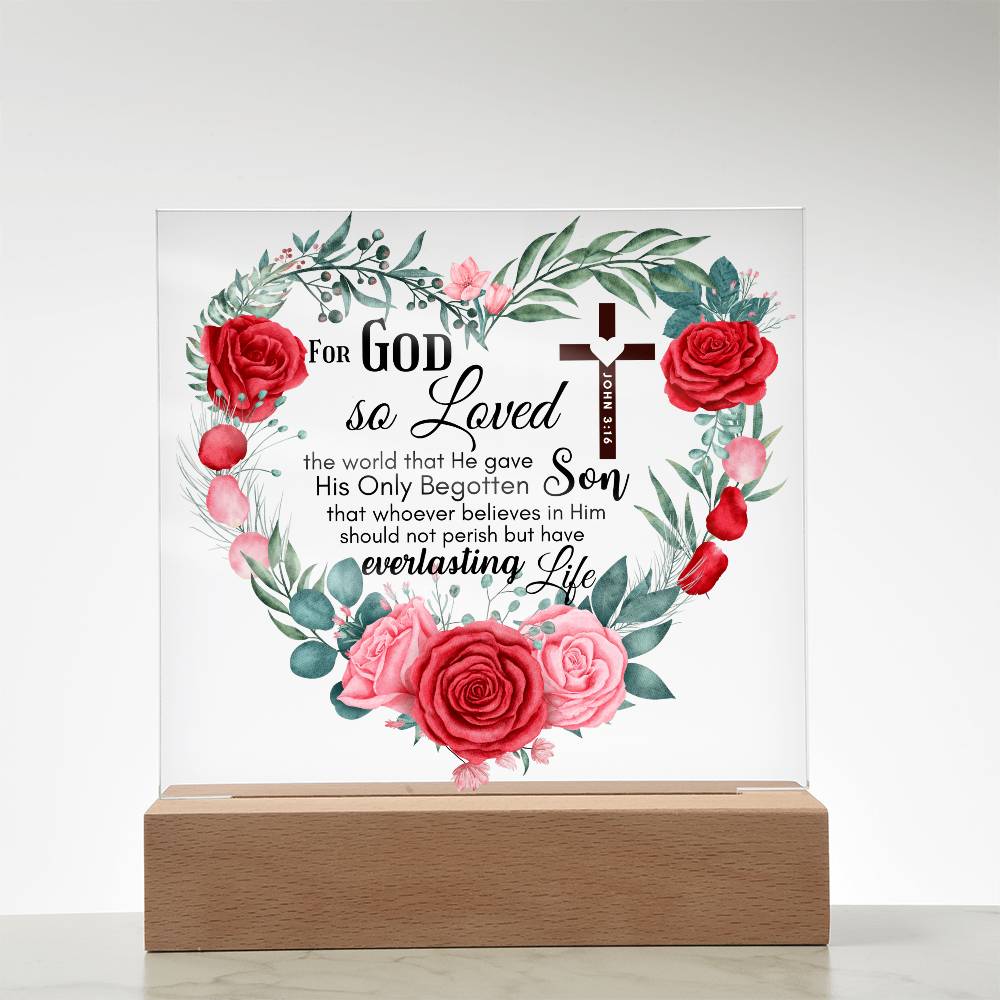 Bible Verse Art - John 3:16 - Square Acrylic Plaque