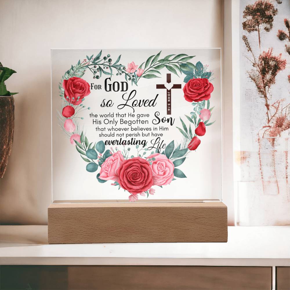 Bible Verse Art - John 3:16 - Square Acrylic Plaque