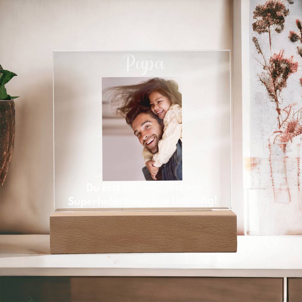 Personalisiertes Foto Bild LED Holz Stand Licht Lampe - Acrylic Square Plaque