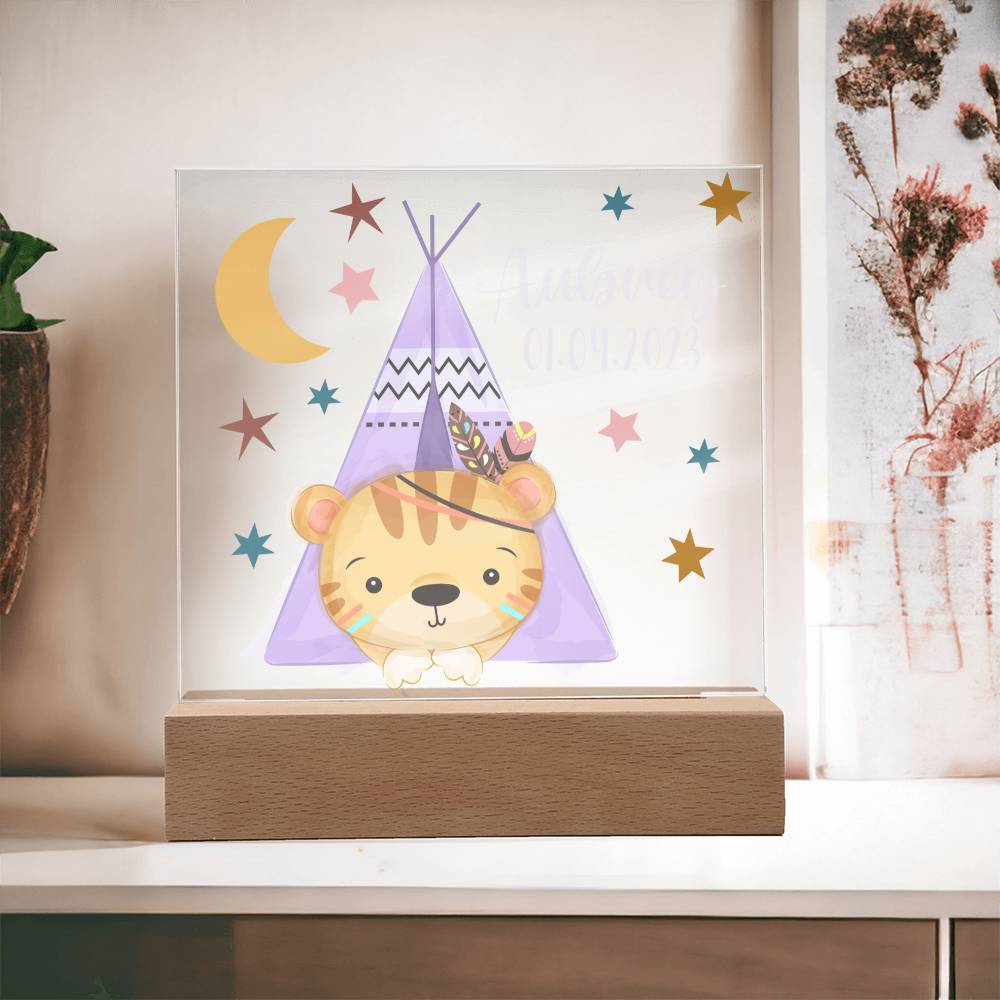 Night Light Personalized With Name And Date - Acrylic Square Plaque