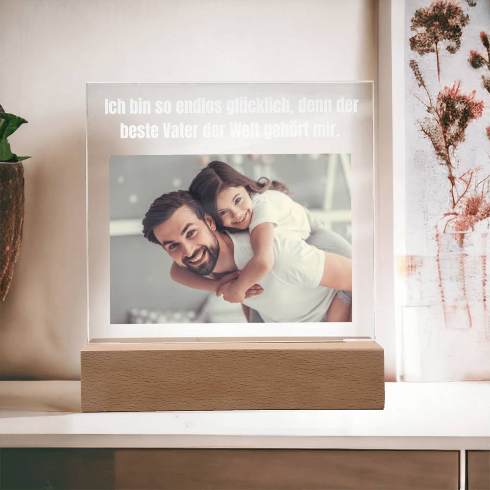 Personalisiertes Foto Bild LED Holz Stand Licht Lampe - Acrylic Square Plaque