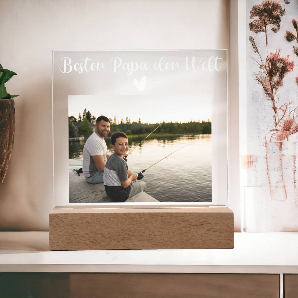 Personalisiertes Foto Bild LED Holz Stand Licht Lampe - Acrylic Square Plaque