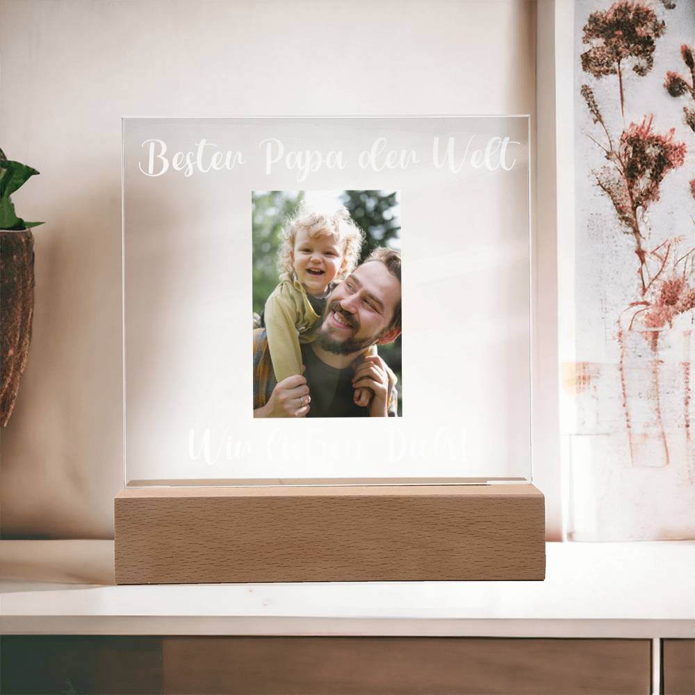 Personalisiertes Foto Bild LED Holz Stand Licht Lampe - Acrylic Square Plaque