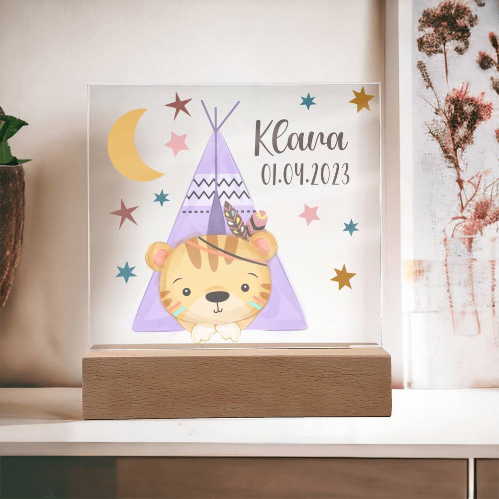 Night Light Personalized With Name And Date - Acrylic Square Plaque
