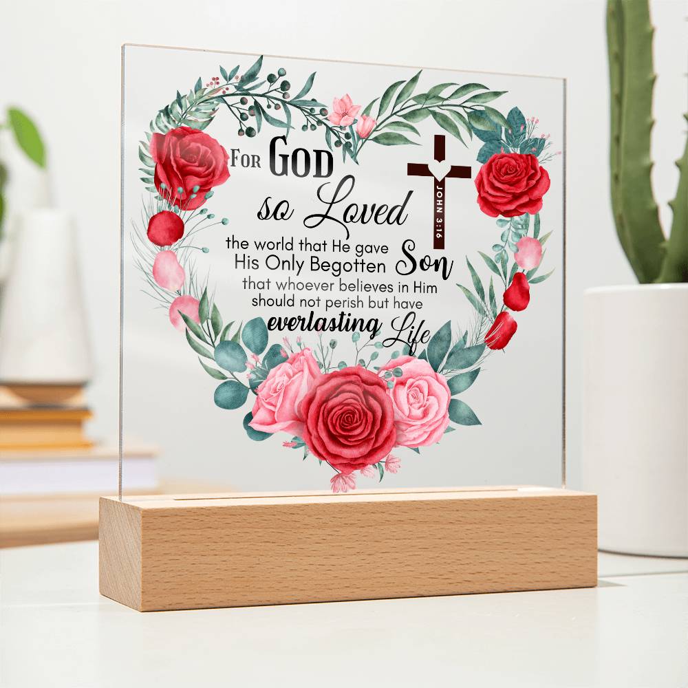 Bible Verse Art - John 3:16 - Square Acrylic Plaque