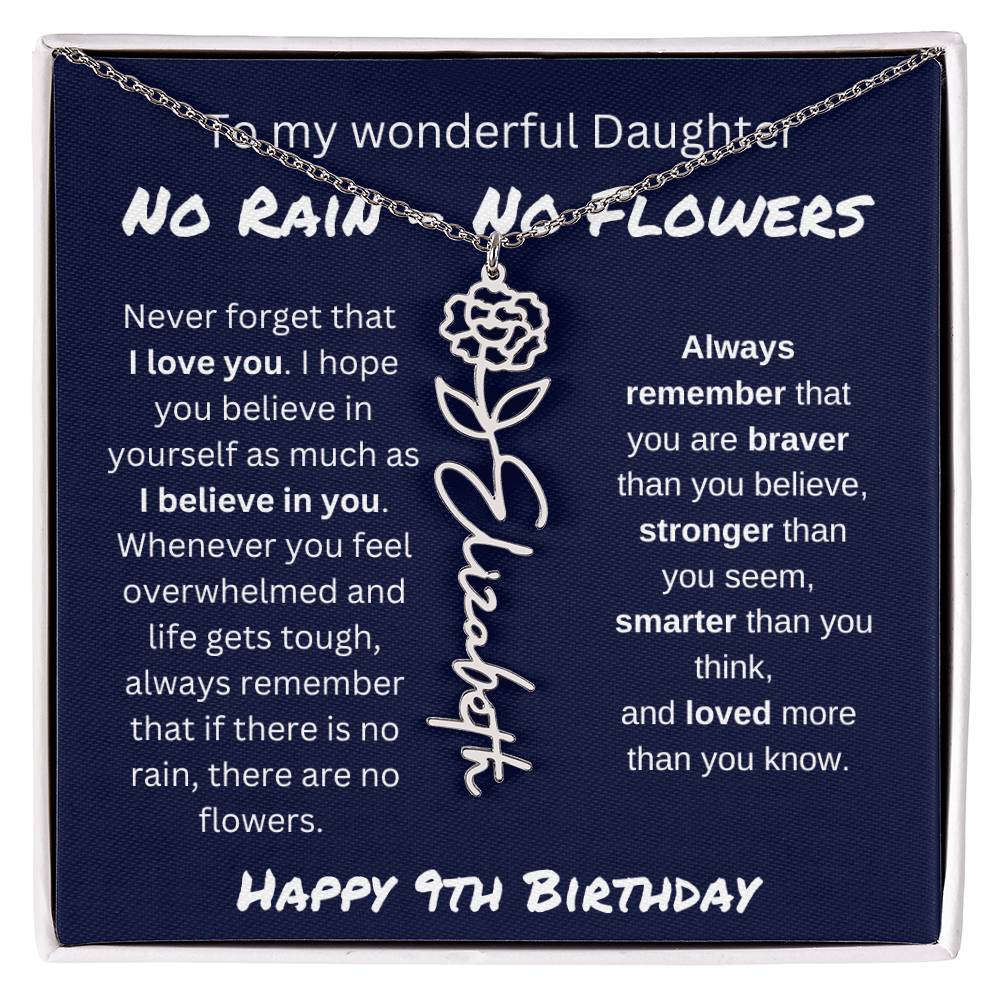 No Rain - No Flower | Happy 9th Birthday | Flower Name Necklace