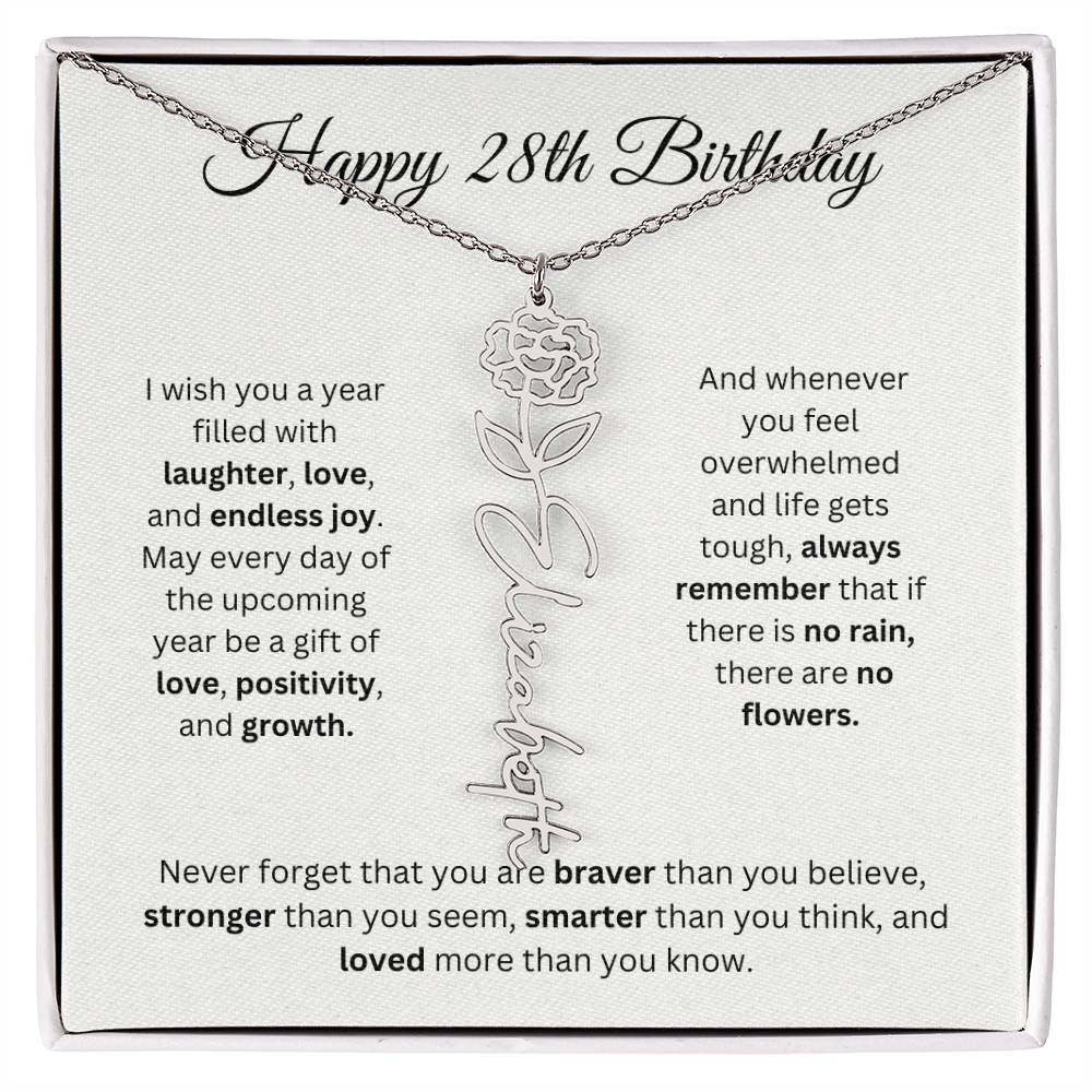 Happy 28th Birthday - Flower Name Necklace