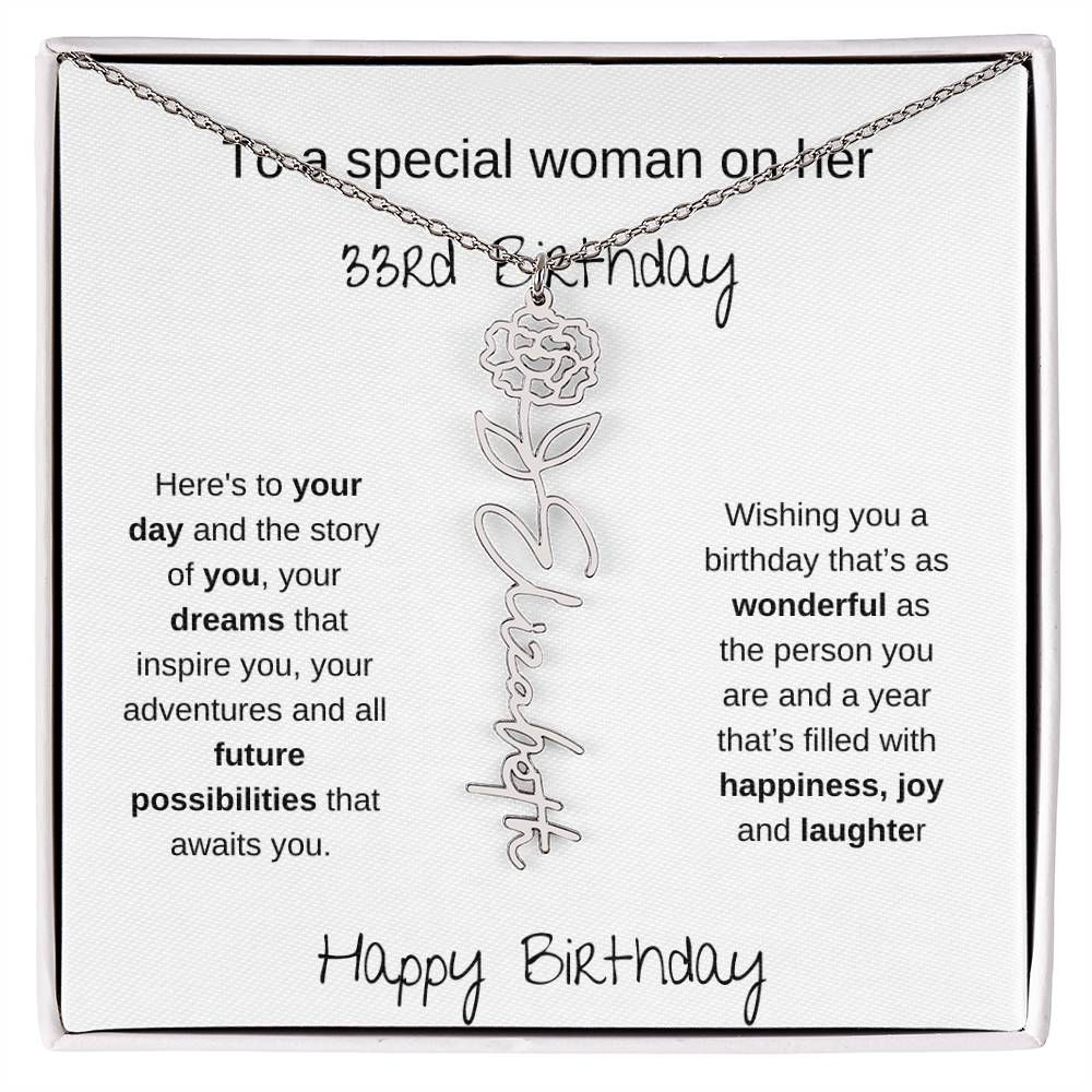 A Special Woman 33rd Birthday | Flower Name Necklace