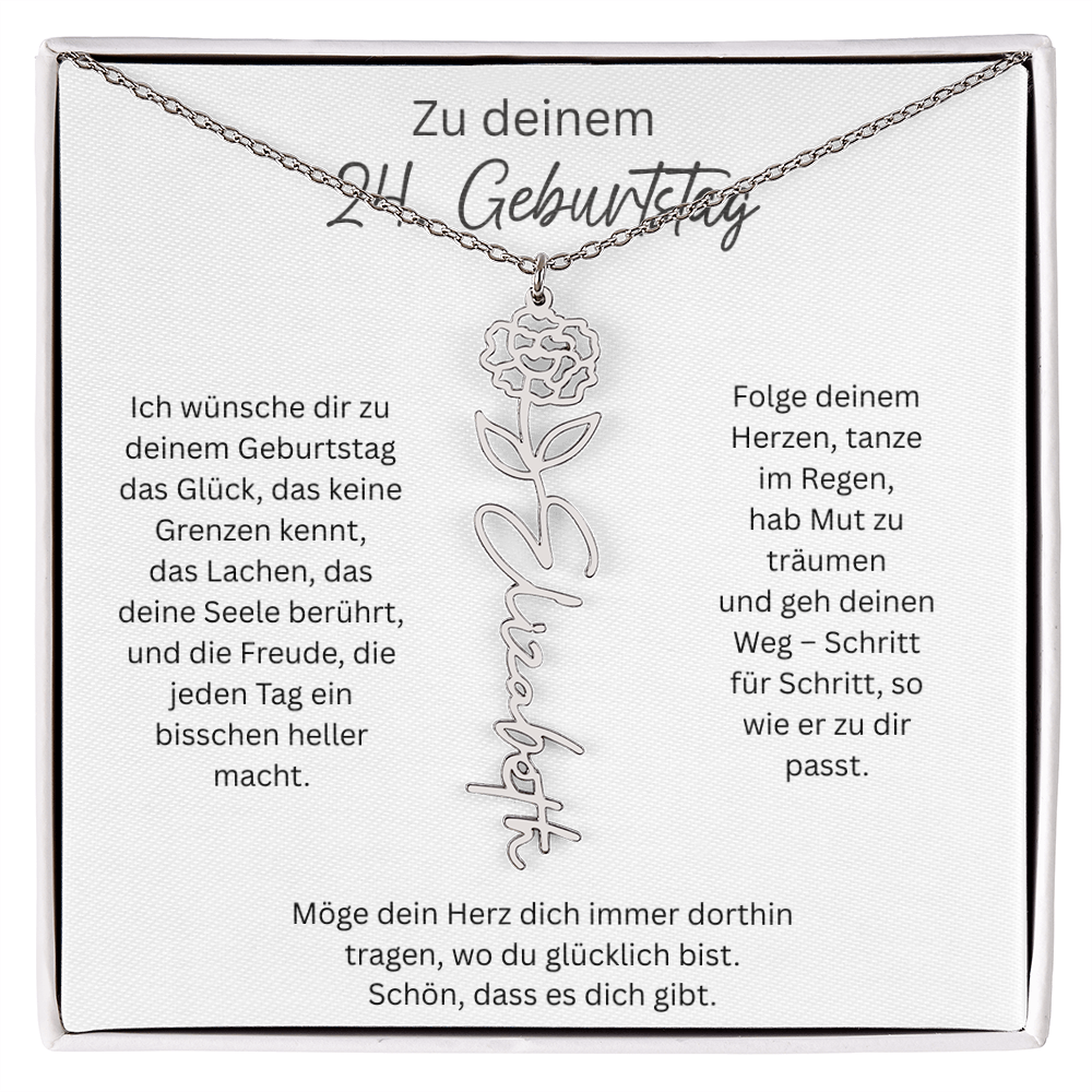 Geburtsblumen Namenskette zum 24 Geburtstag personalisiert Name Kette Gravur Geschenk