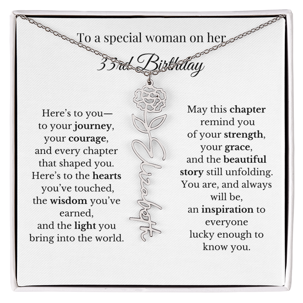 33rd Birthday Gift for Her Birth Flower Name Necklace