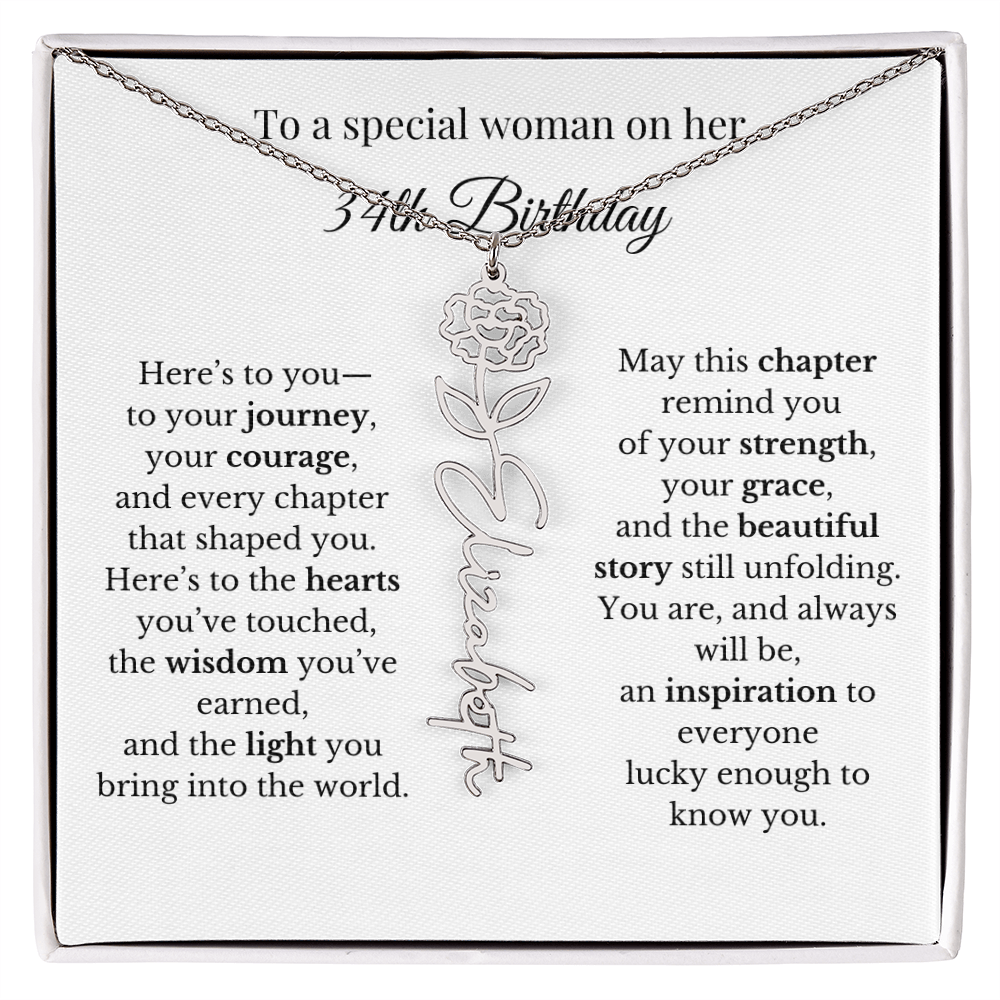 34th Birthday Gift for Her Birth Flower Name Necklace