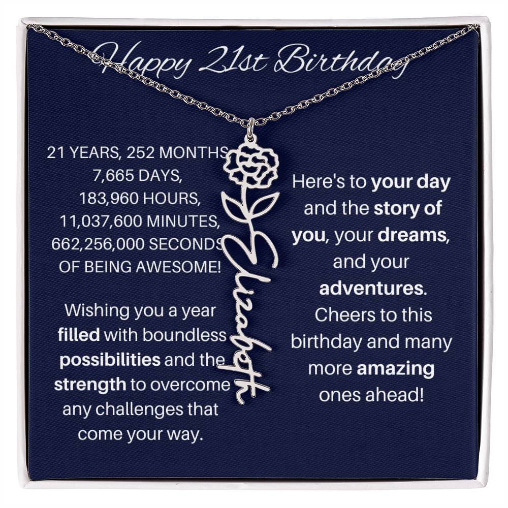 21st Birthday Birth Flower Necklace