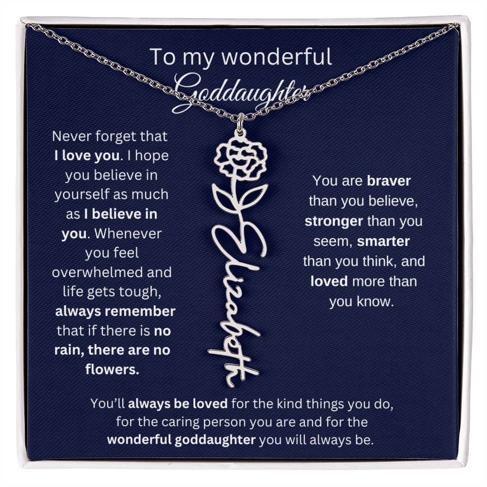 To My Wonderful Goddaughter - I Love You - Flower Name Necklace