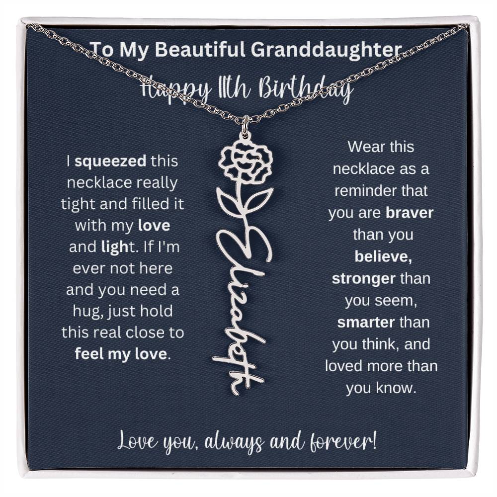 Flower Name Necklace 11th Birthday Necklace Gift To My Granddaughter