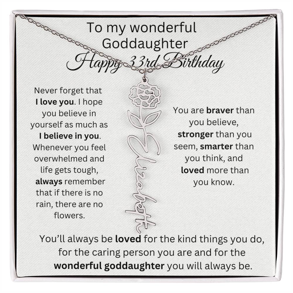 To My Wonderful Goddaughter - Happy 33rd Birthday - Flower Name Necklace