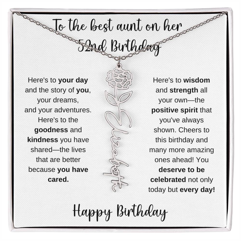To The Best Aunt - Happy 52nd Birthday | Flower Name Necklace