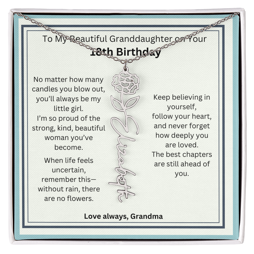 18th Birthday Gift for Granddaughter - Birth Flower Name Necklace
