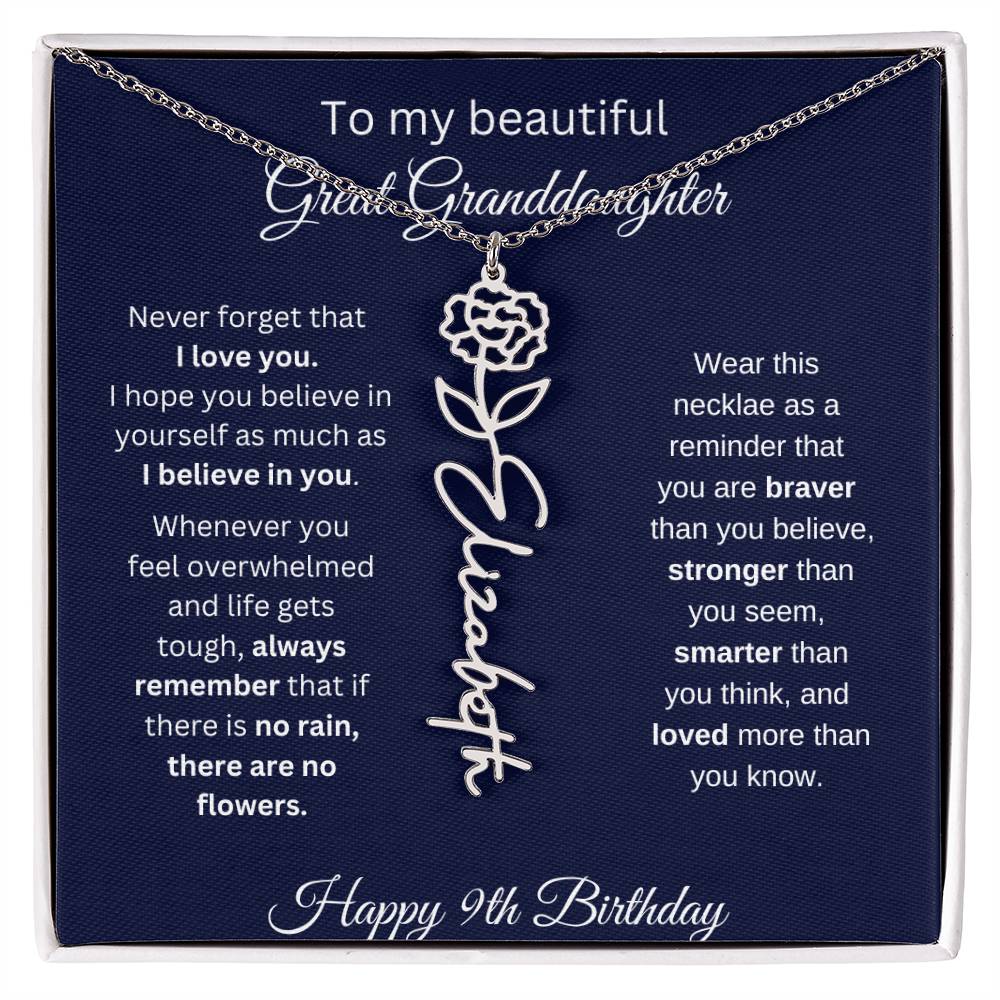 Personalized 9th Birthday Gift Great Granddaughter | Flower Name Necklace