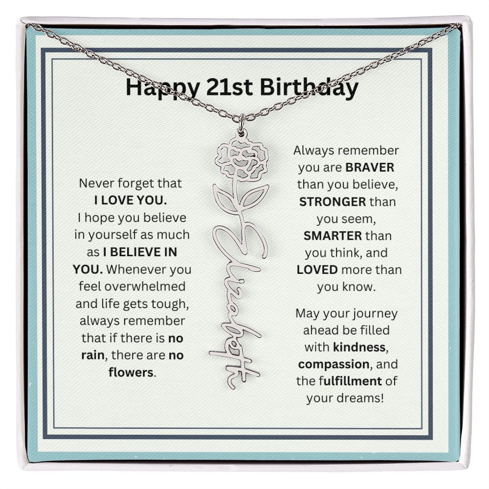 21st  Personalized Birthday Gift - Flower Name Necklace