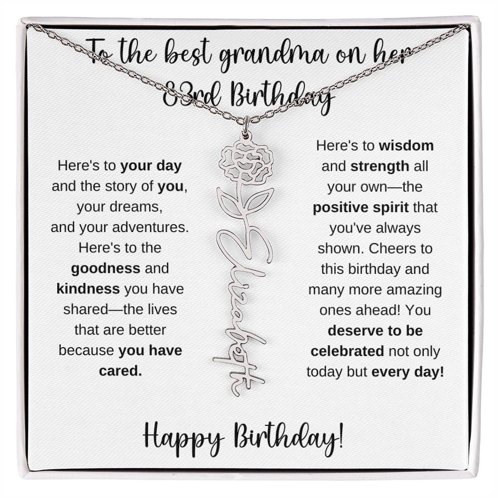 To The Best Grandma - Happy 83rd Birthday | Flower Name Necklace