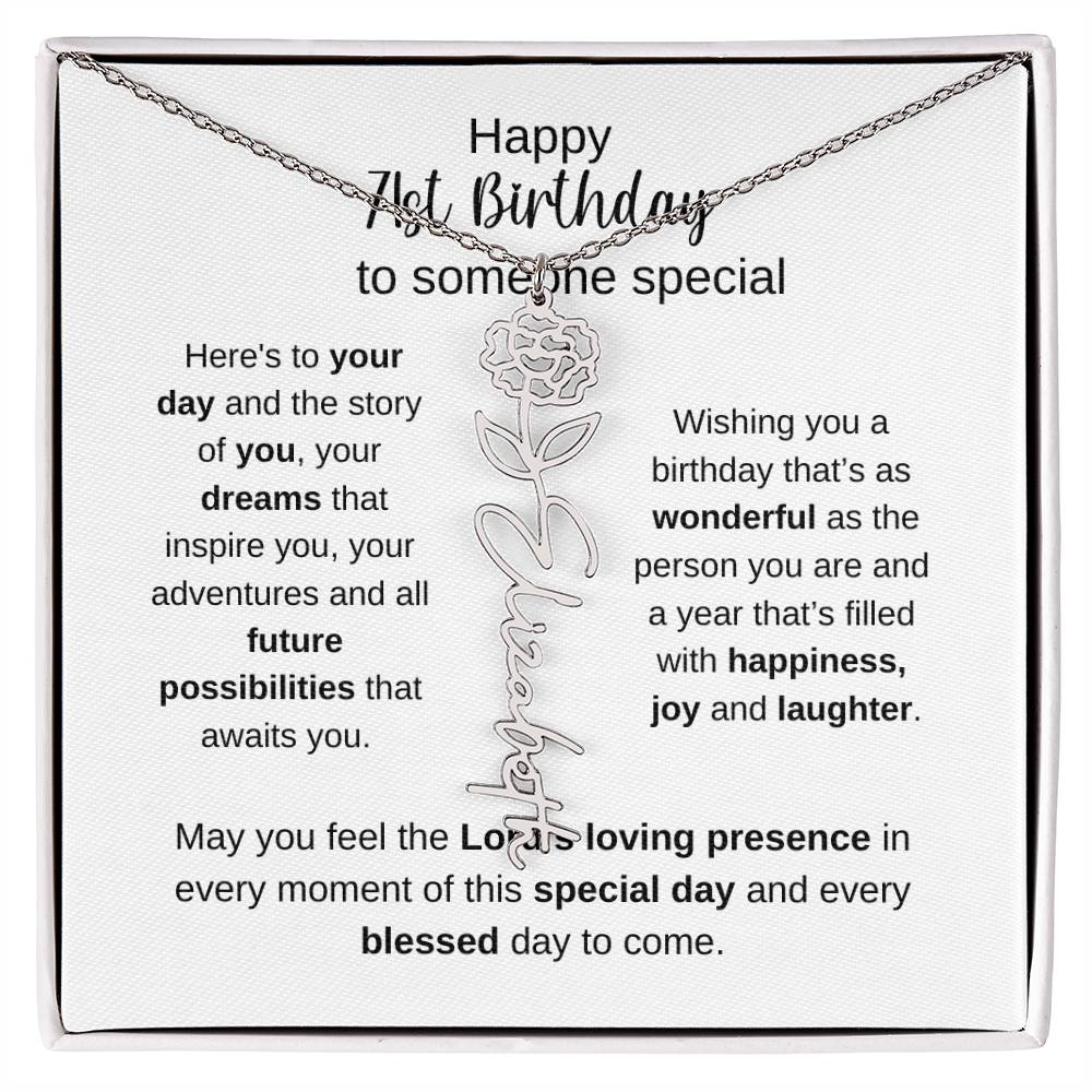 Happy 71st Birthday To Someone Special - Flower Name Necklace