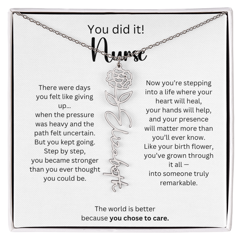 Meaningful Nurse Graduation Gift - Birth Flower Name Necklace