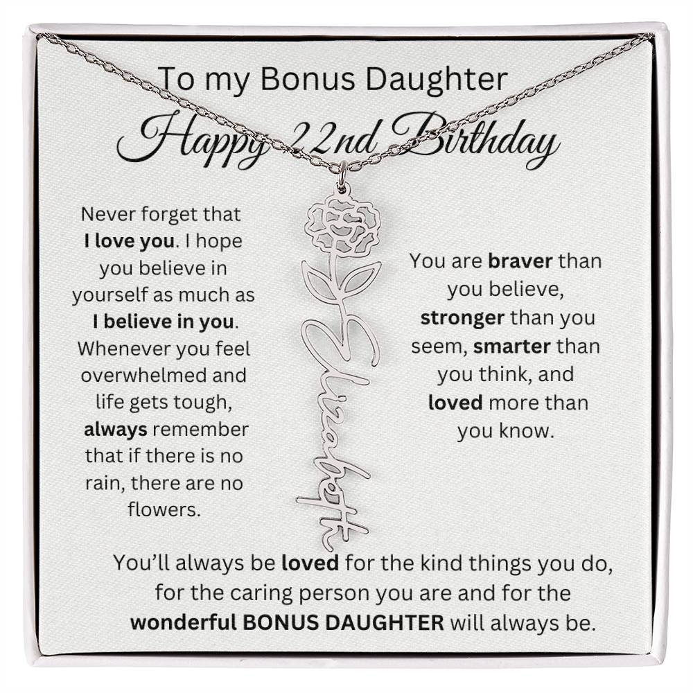 To My Bonus Daughter | Happy 22nd Birthday | Flower Name Necklace