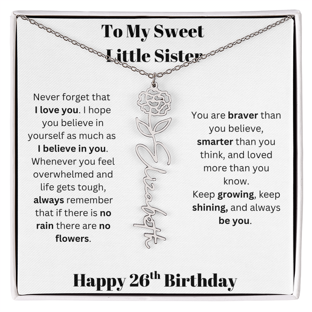 To My Sweet Little Sister | Happy 26th Birthday | Flower Name Necklace