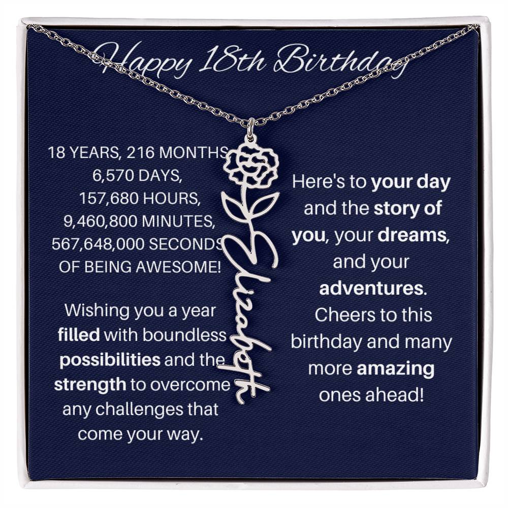 18th Birthday Birth Flower Necklace