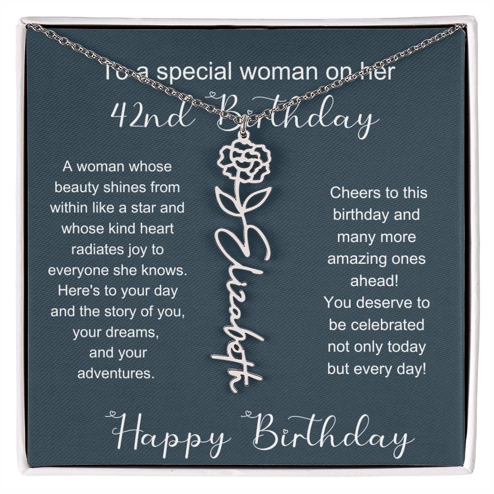 To A Special Woman On Her 42nd Birthday | Flower Name Necklace